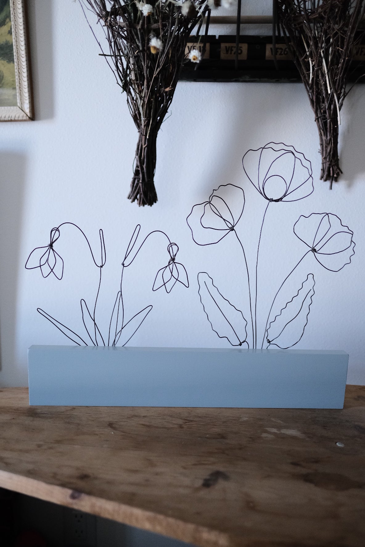 Powder Blue Trim with Snowdrops + Poppies